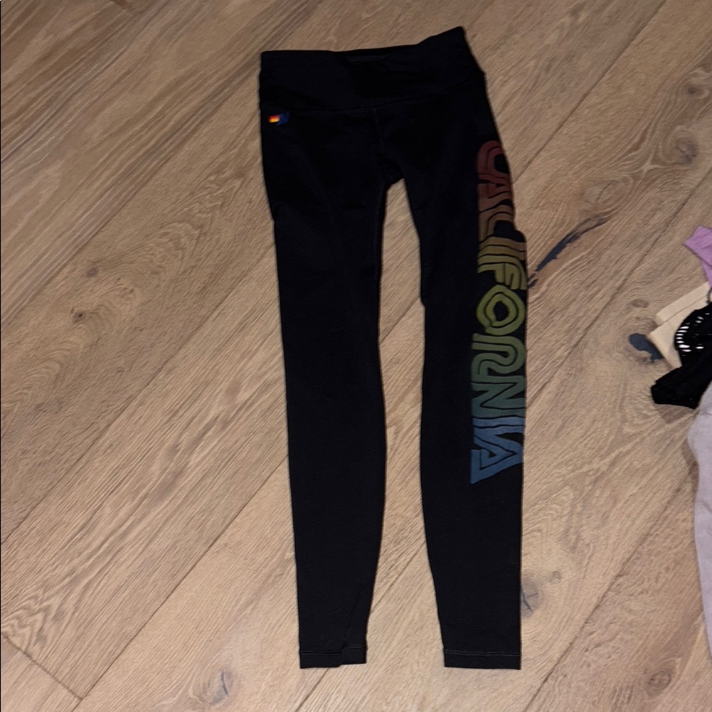 Aviator Nation Black Leggings With Rainbow Detail